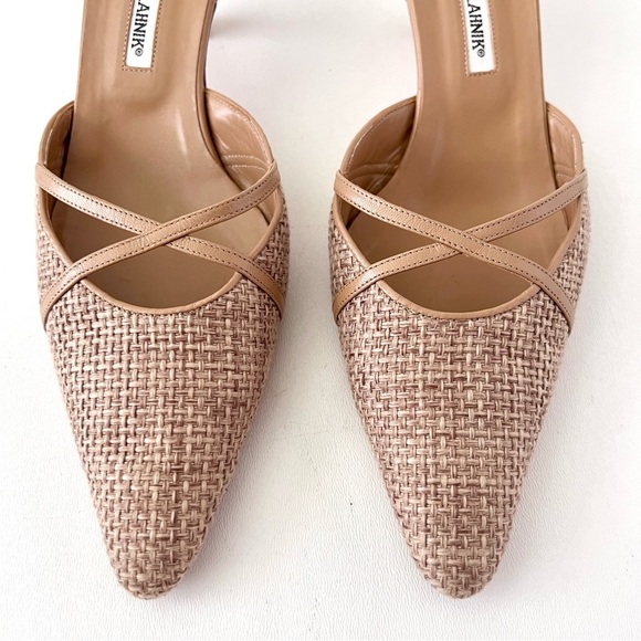 MANOLO BLAHNIK | Vintage Retro D’Orsay Beige Woven Pointed Kitten Heel Pumps 41 - Picture 3 of 14